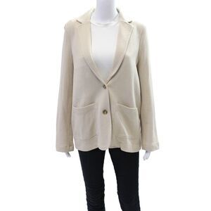 Caslon Womens Two Button Notched Lapel Knit Blazer Jacket Beige Cotton Medium